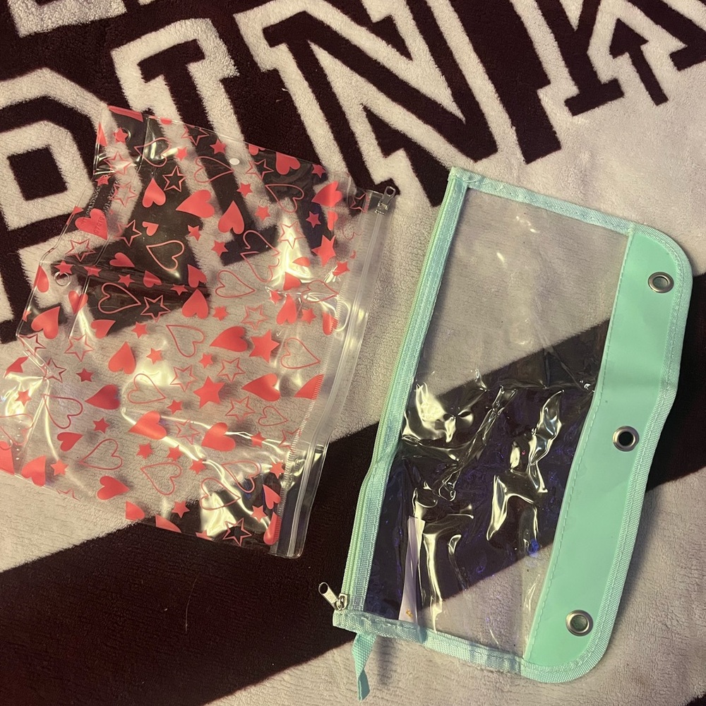Clear and Teal Pencil Pouch with Heart and Star Bag